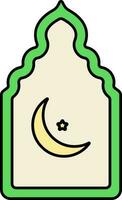 creciente Luna con estrella ventana o puerta amarillo y verde icono. vector