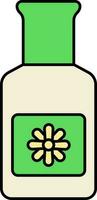 Isolated Attar Bottle Flat Icon In Green And Yellow Color. vector