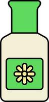 aislado esencia de rosas botella plano icono en verde y amarillo color. vector