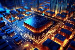 Digital technology circuit board as a futuristic and innovative background. photo