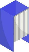 Creative Stand Or Booth With Drapes 3D Icon In Grey And Purple Color. vector