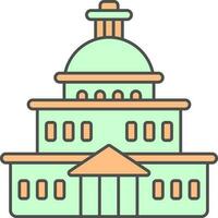Government Building Icon In Green And Orange Color. vector
