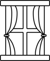 Open Curtain Window Icon In Black Outline. vector