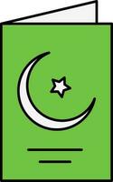 Crescent Moon With Star Card Icon In Green And White Color. vector