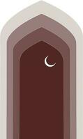 Crescent Moon Inside Door Or Window Paper Cut Element In Brown And Grey Color. vector