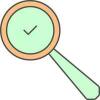 Tick Mark Inside Magnifying Glass Icon In Green And Orange Color. vector