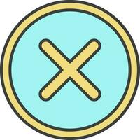 Isolated Cross Button Icon Turquoise And Yellow Color. vector