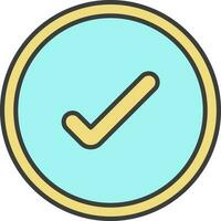 Check Mark Circle Icon In Turquoise And Yellow Color. vector