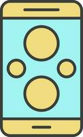 Polka Dots Smartphone Display Icon In Turquoise And Yellow Color. vector