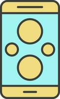 Polka Dots Smartphone Display Icon In Turquoise And Yellow Color. vector