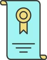 Scroll Certificate Icon In Yellow And Turquoise Color. vector