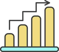 Stair Way Arrow With Bar Graph Icon In Yellow And Turquoise Color. vector