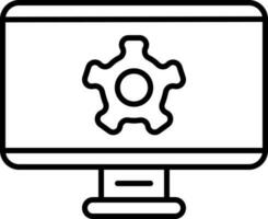 Black Linear Cogwheel In Monitor Screen Icon. vector