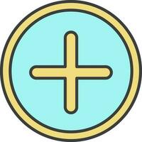 Plus Button Icon In Yellow And Turquoise Color. vector