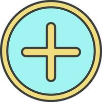 Plus Button Icon In Yellow And Turquoise Color. vector