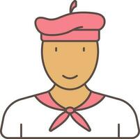 Beret Hat And Scarf Wearing Young Man Red And white Icon. vector