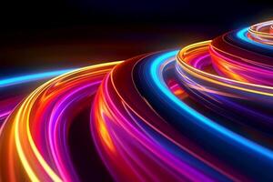 hyper loop or warp technology concepts with flow of Digital stream in line multicolor neon. photo