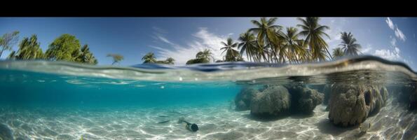 Photograph of beautiful inviting beach scene with blue sky. photo