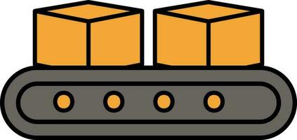 Delivery Boxes On Conveyor Belt Icon In Gray And Orange Color. vector