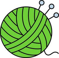 Wool Ball With Knitting Needles Icon In Green And Blue Color. vector