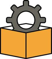 Flat Style Cogwheel In Box Orange And Grey Icon. vector