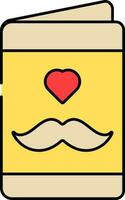 Heart With Mustache Symbol Greeting Card Red And Yellow Icon. vector