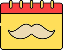 Bigote símbolo calendario rojo y amarillo icono. vector