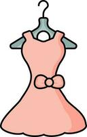 Sleeveless Bow Frock Or Suit On Hanger Icon In Gray And Pink Color. vector