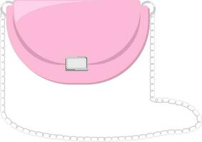 Pink And Silver Hand Bag With Long Chain Flat Icon. vector