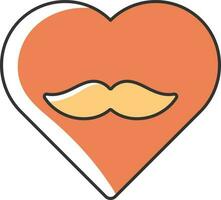 Isolated Heart With Mustache Icon In Red Color. vector