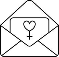 Black Thin Line Art Of Female Greeting Card With Envelope Icon. vector