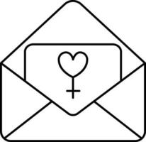 Black Thin Line Art Of Female Greeting Card With Envelope Icon. vector