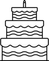 Isolated Burning Candle in Two Layer Cake Black Outline Icon. vector