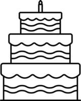 Isolated Burning Candle in Two Layer Cake Black Outline Icon. vector