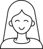 Beautiful Young Lady Cartoon Character Linear Icon. vector