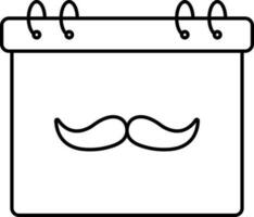 Mustache Symbol Calendar Icon in Black Outline. vector