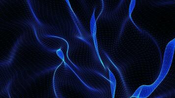 3D abstract digital technology animated blue light particles on black background. video