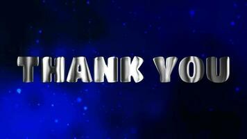 Text THANK YOU silver 3D digital technology animated on blue particle background video