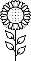 Black Outline Illustration Of Sunflower Icon. vector