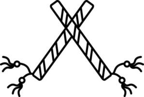 Cross Dandiya Sticks Icon In Thin Line Art. vector