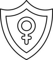 Female Symbol Shield Icon In Black Outline. vector