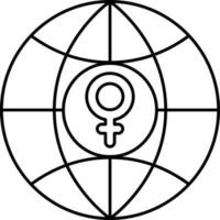 Feminism Symbol Inside Globe Icon In Line Art. vector