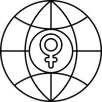 Feminism Symbol Inside Globe Icon In Line Art. vector