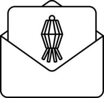 Kandil Symbol Message Card With Envelope Line Art Icon. vector