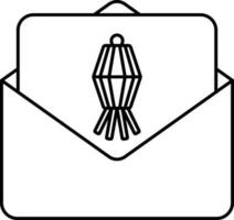 Kandil Symbol Message Card With Envelope Line Art Icon. vector