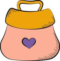 Doodle Style Heart Symbol Handbag Orange And Purple Icon. vector