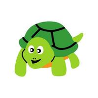 linda y gracioso verde Tortuga con marrón caparazón. lado ver de contento tortuga personaje en pie aislado en blanco antecedentes. infantil de colores plano vector ilustración