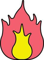 fuego icono o símbolo en rojo y amarillo color. vector