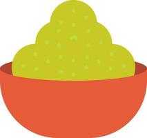 Flat Style Laddu Bowl Icon In Green And Red Color. vector