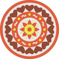 Circular Hearts With Flowers Rangoli Red And Yellow Icon. vector